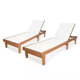 Noble House Summerland White and Teak Brown Wood Adjustable Outdoor Chaise Lounges (Set of 2) 670... | The Home Depot