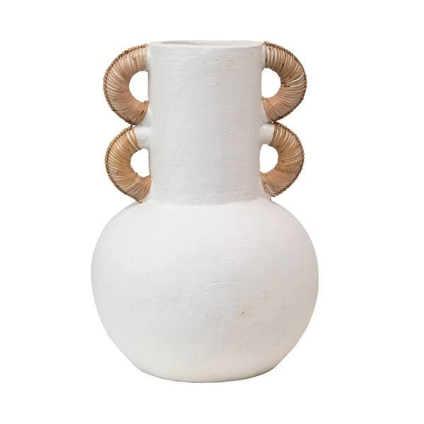 Terra-cotta Vase with Rattan Wrapped Handles, Cream Color, Truck Ship | Bed Bath & Beyond
