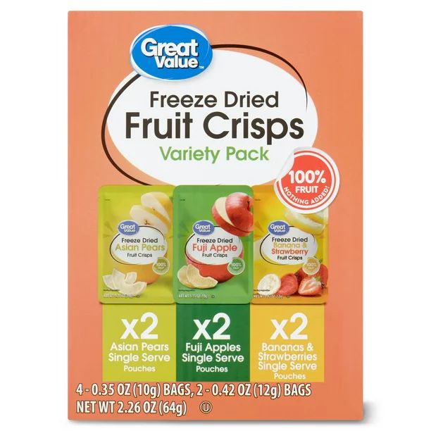 Great Value Freeze Dried Fruit Crisps, Variety Pack, 6 Count, 2.26 oz. - Walmart.com | Walmart (US)