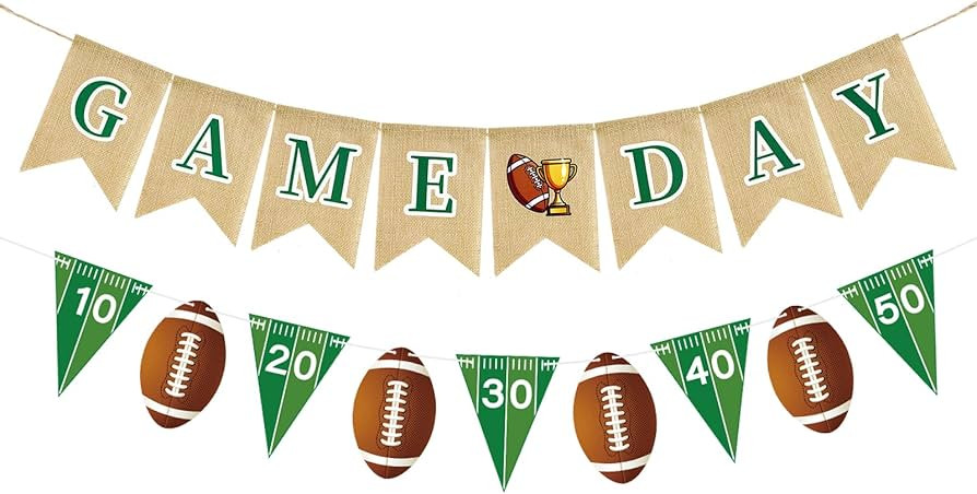 Football Burlap Banner Garland - NO DIY Game Day Banner Pre-Strung Football Birthday Banner Garla... | Amazon (US)