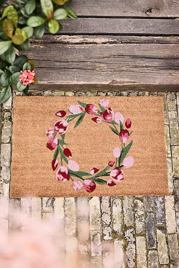 Tulip Wreath Coir Doormat | Anthropologie (US)