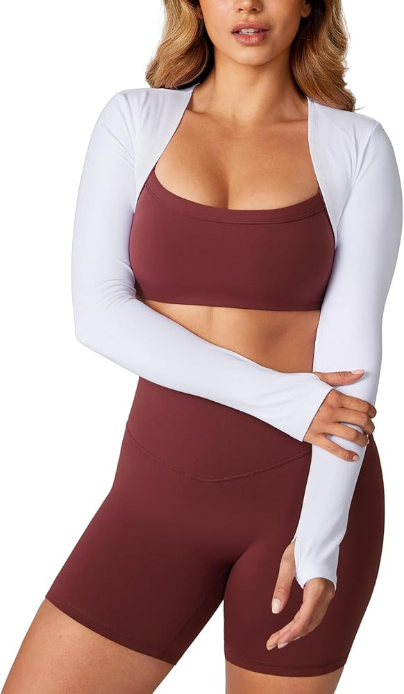 UNISSU Cropped Long Sleeve Workout Tops Shrug for Women Open Front Bolero Buttery Soft Gym Yoga Daily Layering Piece | Amazon (US)