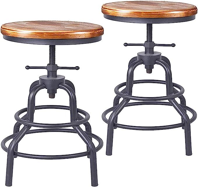 Diwhy Industrial Vintage Bar Stool,Kitchen Counter Height Adjustable Screw Stool ,Swivel Bar Stoo... | Amazon (US)