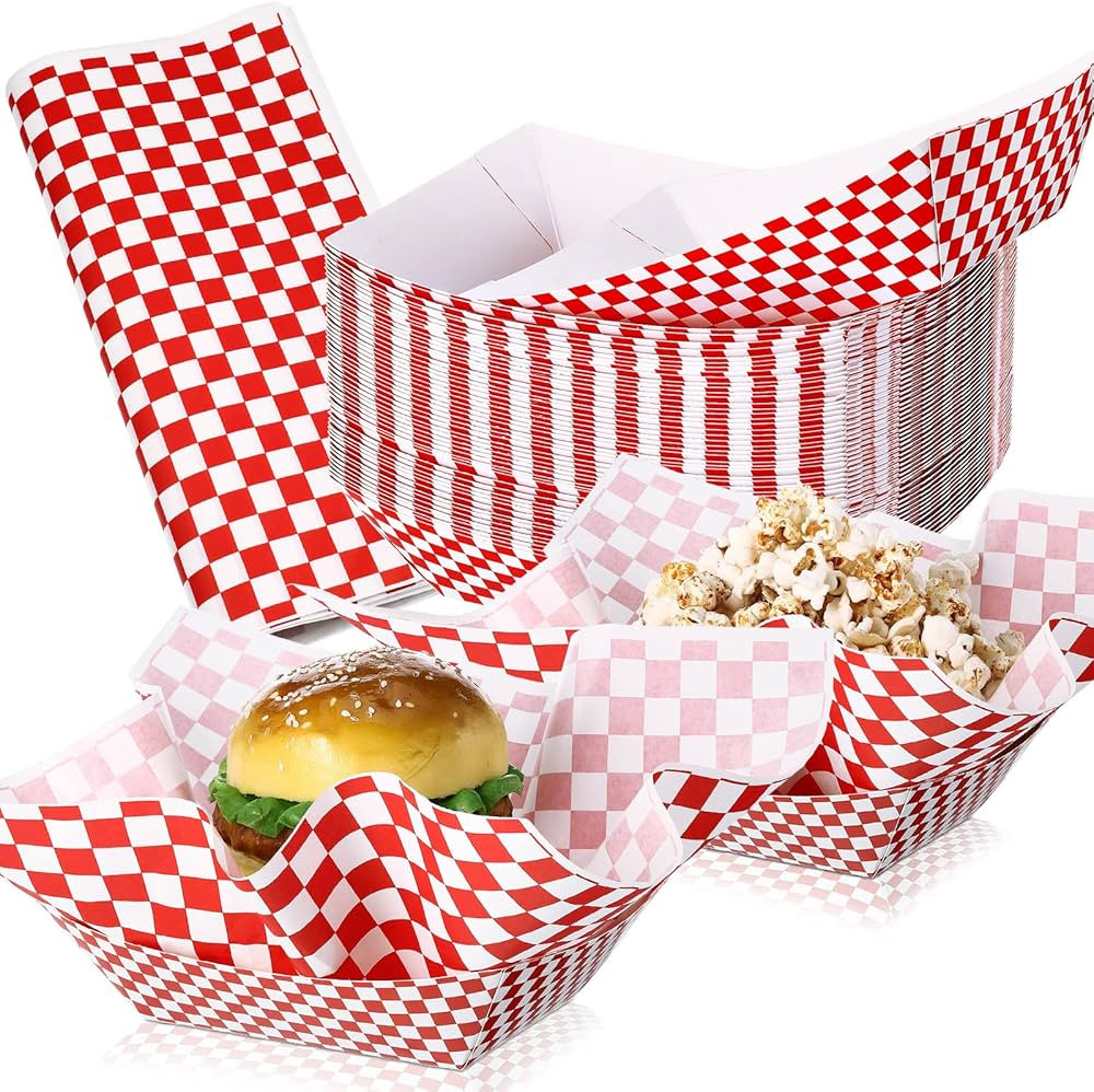 Geosar 100 Pcs Gingham Party Supplies Disposable Paper Food Trays Bulk Disposable Food Boat with ... | Amazon (US)