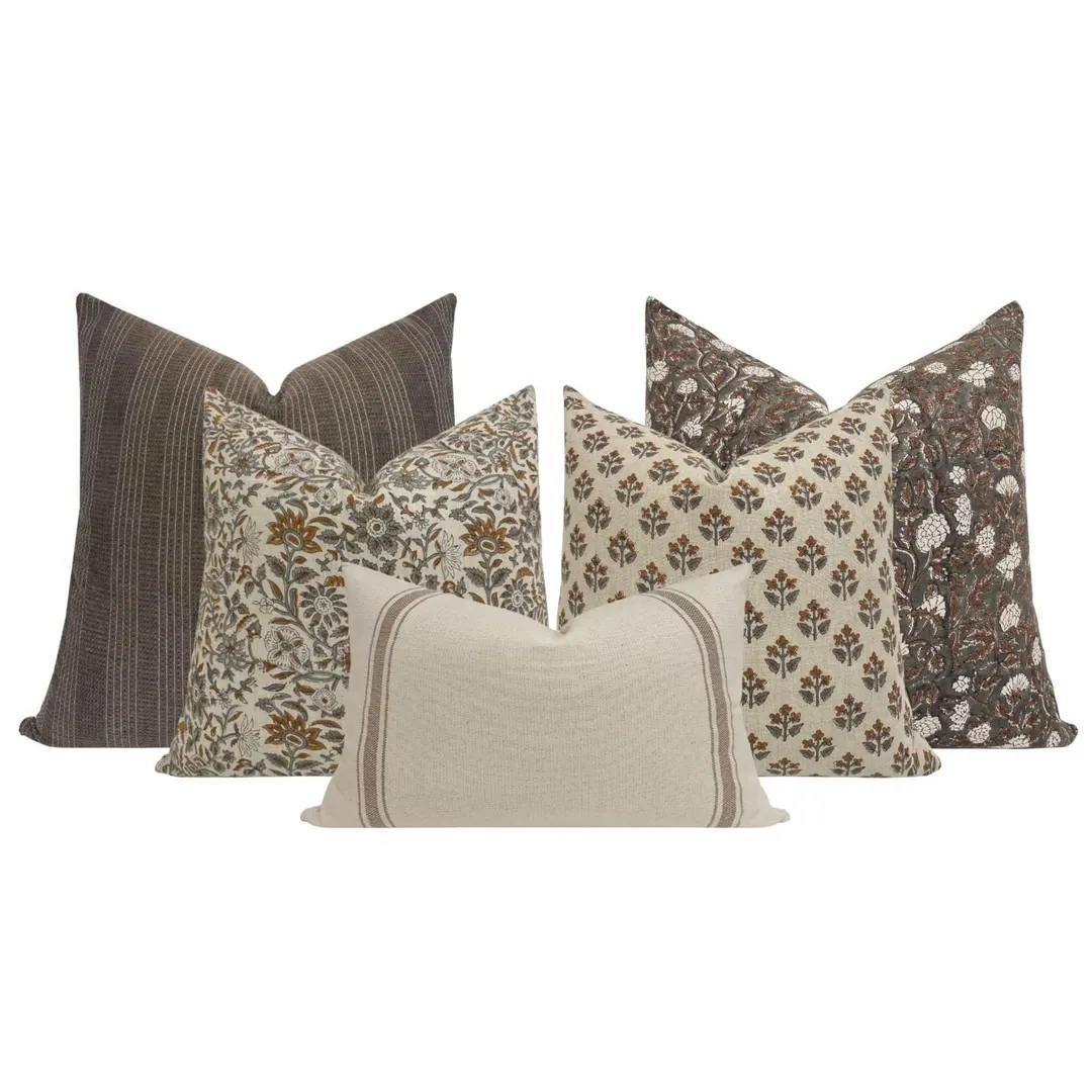 SOFA PILLOW COMBO || Set of Five Designer Pillow Covers, Neutral Pillow Combo, Sofa Pillow Combo,... | Etsy (US)