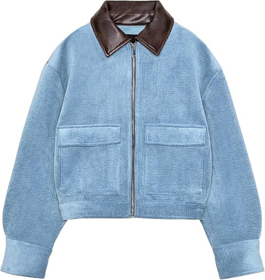 Corduroy Jacket Women Utility Cropped Bomber Jacket Spring Color Block Work Out Fall Jackets | Amazon (US)