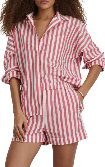 Jo Positano Stripe Cotton & Linen Button-Up Shirt | Nordstrom