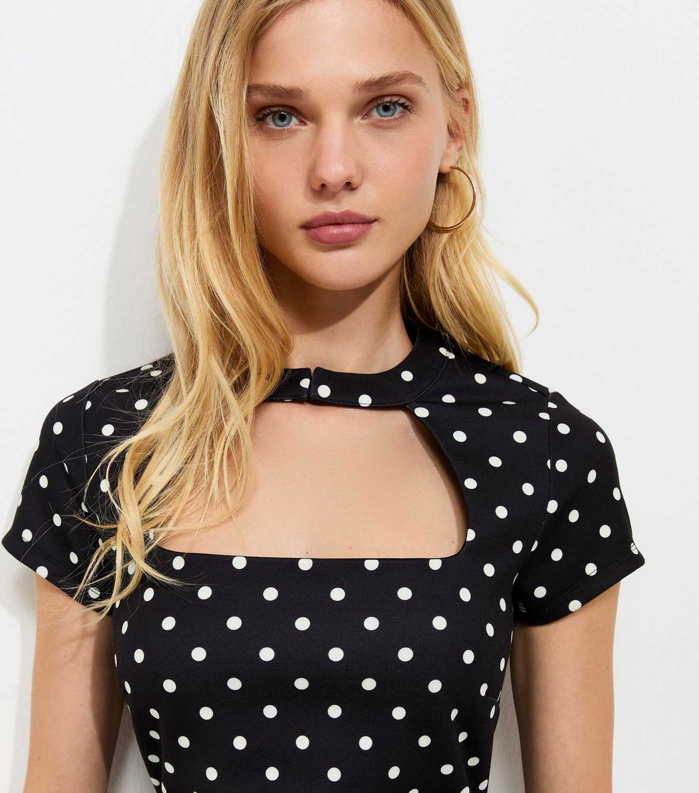 Black Polka Dot Cut Out Neck Mini Dress | New Look | New Look (UK)