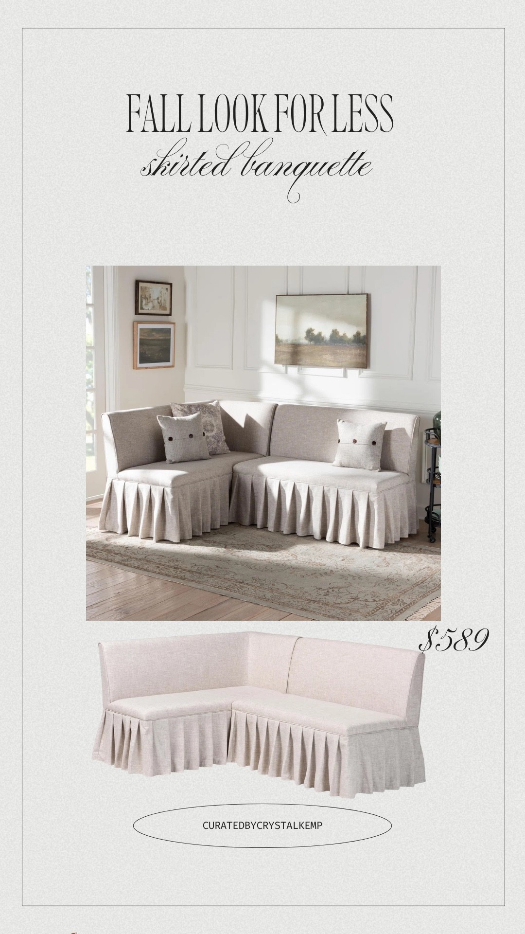 The most beautiful Nancy Meyers kitchen would absolutely have this skirted banquette bench! 

#wayfair #lookforless #nancymeyers #kitchen #diningroom #diningtable

#LTKdayinmylife #LTKHome #LTKSaleAlert