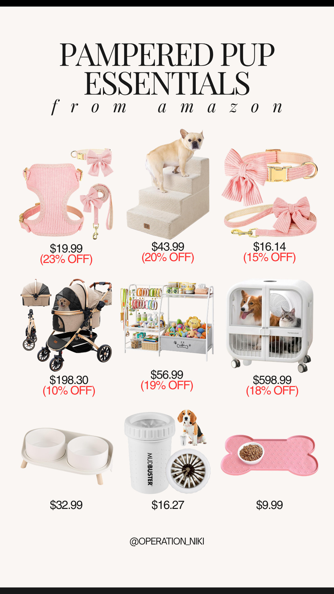 Spoiling your fur baby with cute and practical gear makes pet care so much fun! 🐾✨

This lineup features top Amazon pet essentials: pink corduroy bow harness and leash sets, pet stairs, a luxury folding dog stroller, a dedicated toy storage rack, an automated pet dryer booth, elevated ceramic feeding bowls, a MudBuster paw cleaner, and a bone-shaped silicone feeding mat.

Shop all these pampered pup essentials linked below! 🛒

Follow for more @OPERATION_NIKI on IG, TikTok, & Facebook

#AmazonFinds #PamperedPup #DogMomLife #OperationNiki #AmazonPets #DogEssentials #PetGear #CuteDogFinds #ShoppingHaul 

 #LTKHome