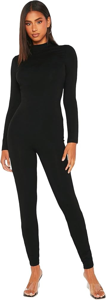 Verdusa Women's Mock Neck Long Sleeve Unitard Bodycon Jumpsuit Playsuit | Amazon (US)