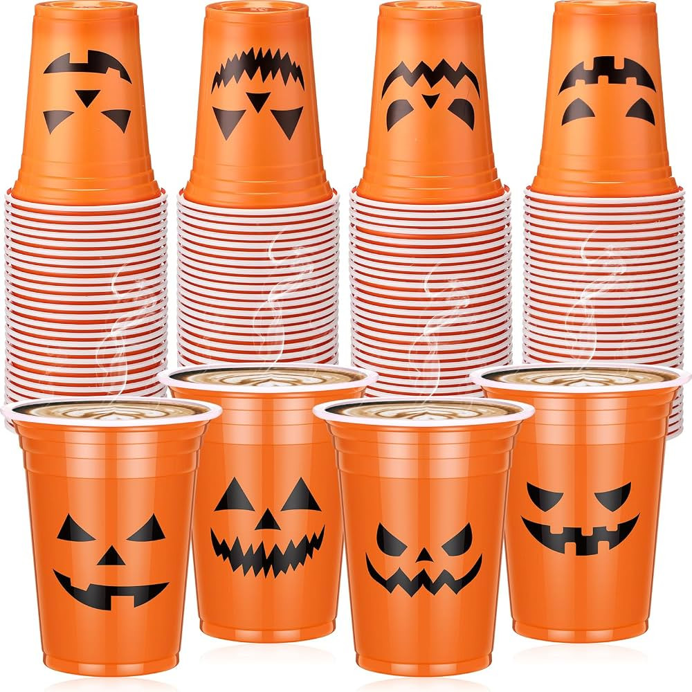 Dandat 120 Pcs 12 oz Halloween Party Plastic Cups Disposable Pumpkin Skull Cups for Halloween Par... | Amazon (US)