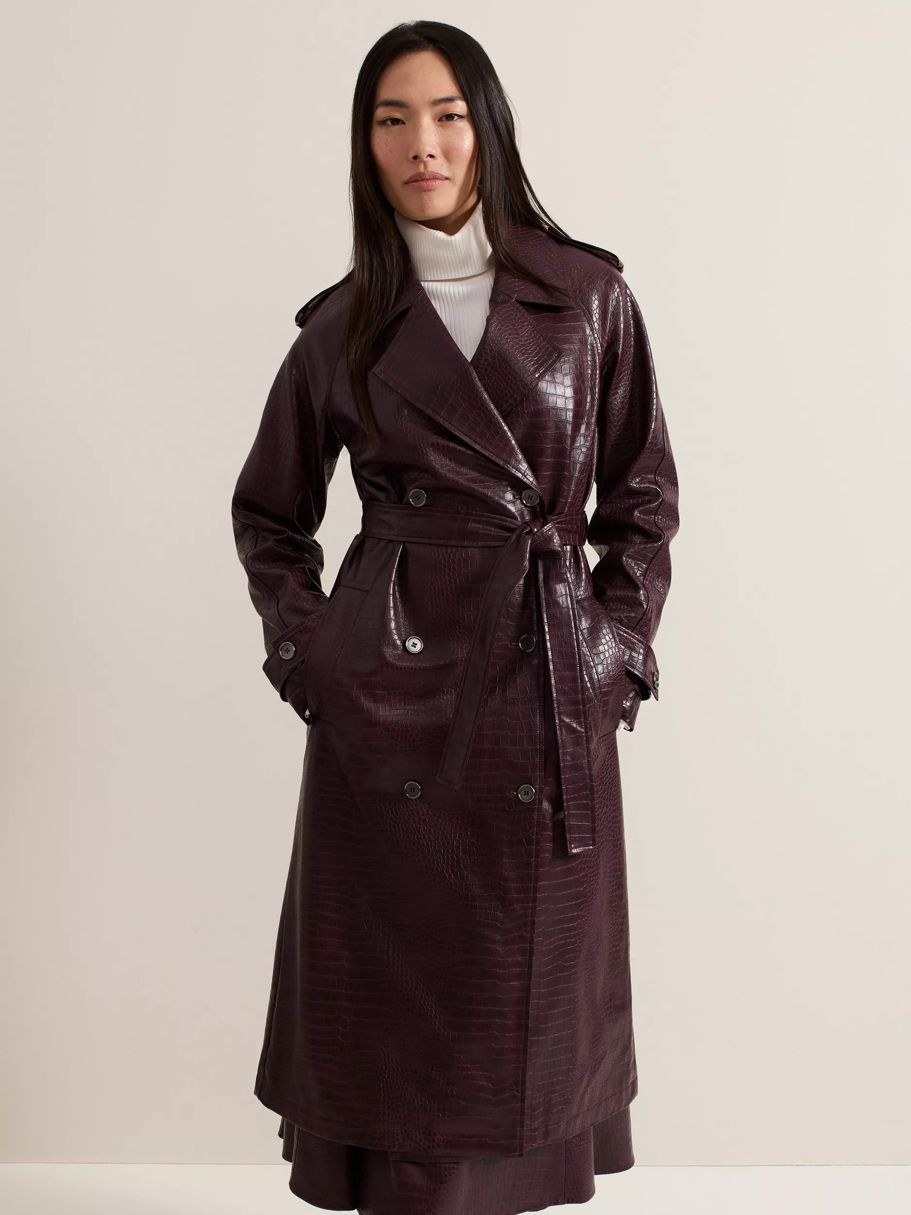 Phase EightCarla Croc Trench Coat, Burgundy | John Lewis (UK)
