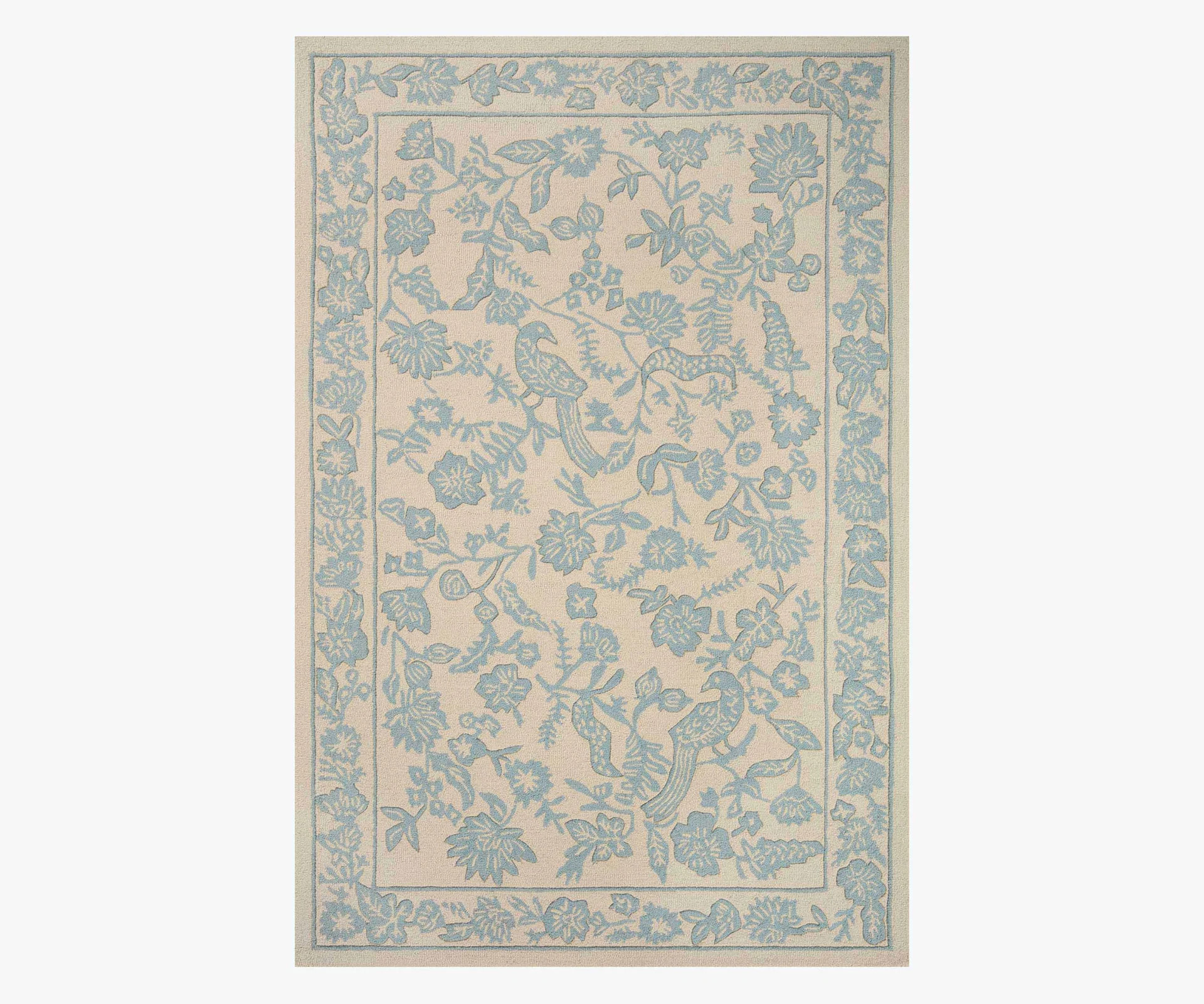 Arboretum Aviary Wool-Hooked Rug - Periwinkle | Rifle Paper Co.