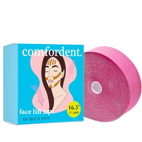 Comfordent Kinesiology Tape for Face & Neck Lift - Non-Invasive Wrinkle Remover - Anti-Wrinkle Myofascial Release - V-line Chin Skin Lifting Sticker Sleep Strip Patch Roll (Hot Pink) | Amazon (US)