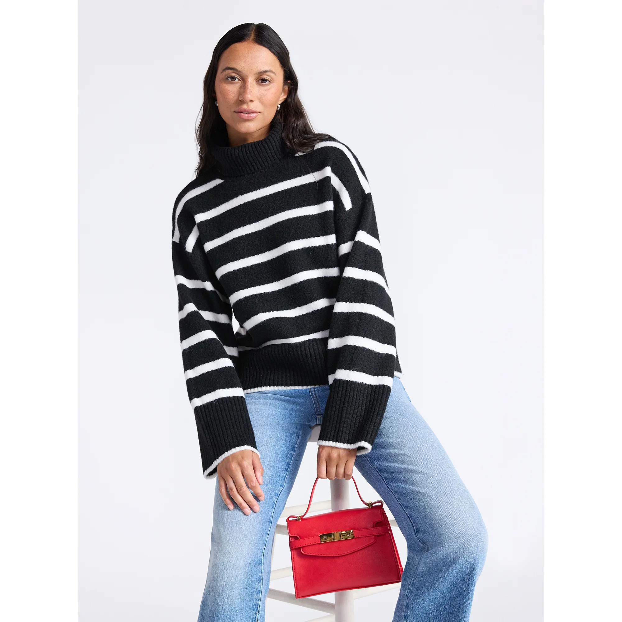 Time and Tru Women's Chunky Turtleneck Pullover Sweater with Long Sleeves, Mid-weight, Sizes XS-X... | Walmart (US)