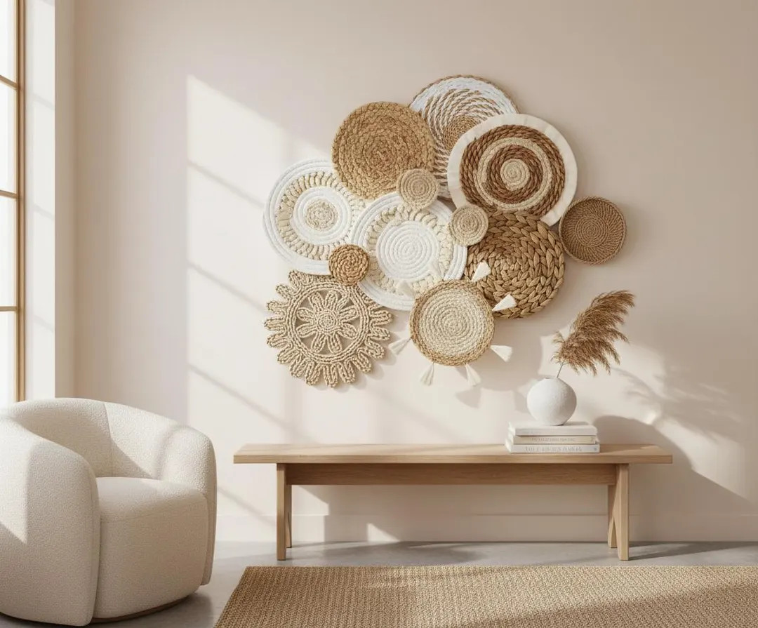 Handmade Woven Wall Basket Decor, Boho Natural Fiber Art, 11 Piece Set - Etsy | Etsy (Global)