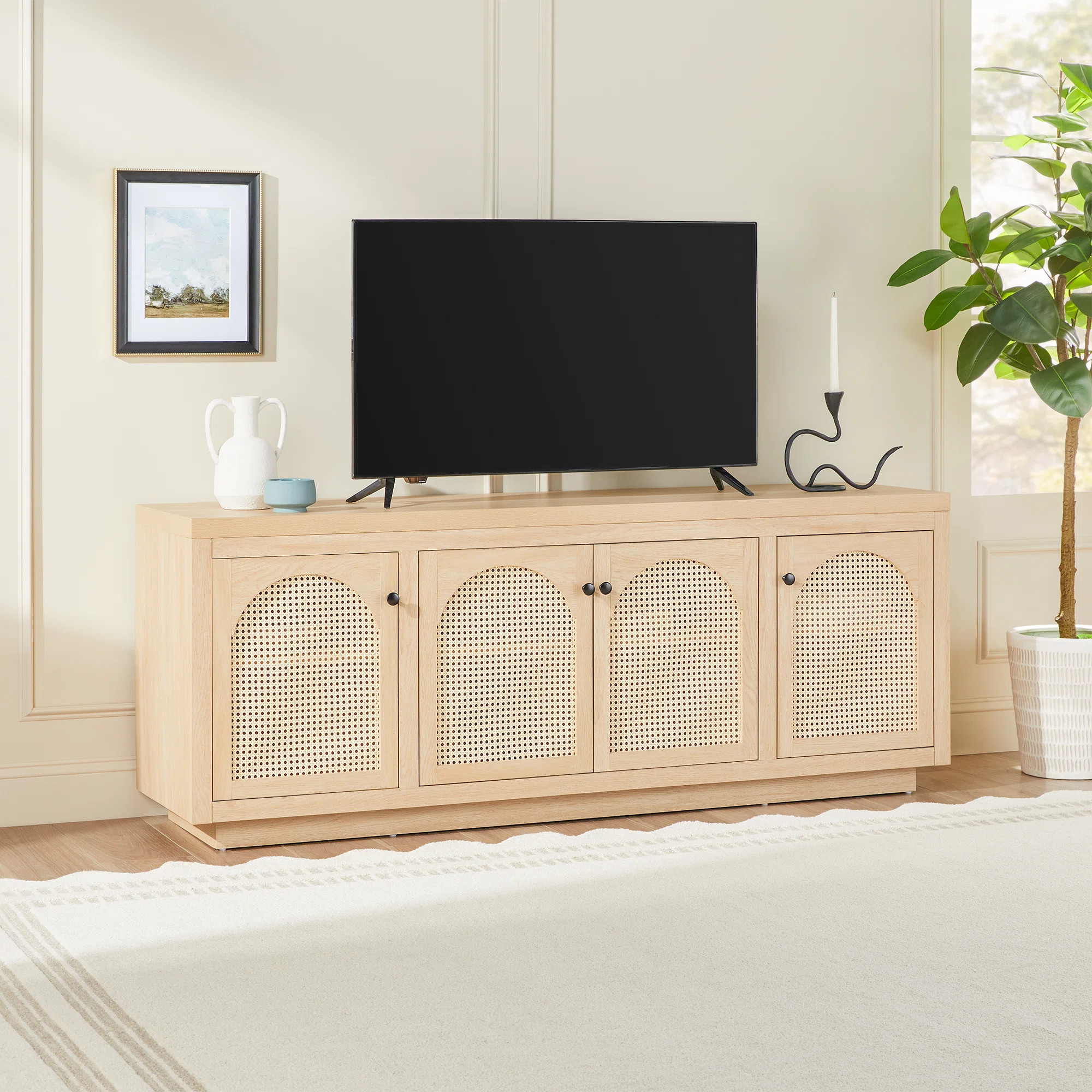 Contemporary Coastal 70" Sideboard and TV Stand with Rattan Doors | Wayfair North America