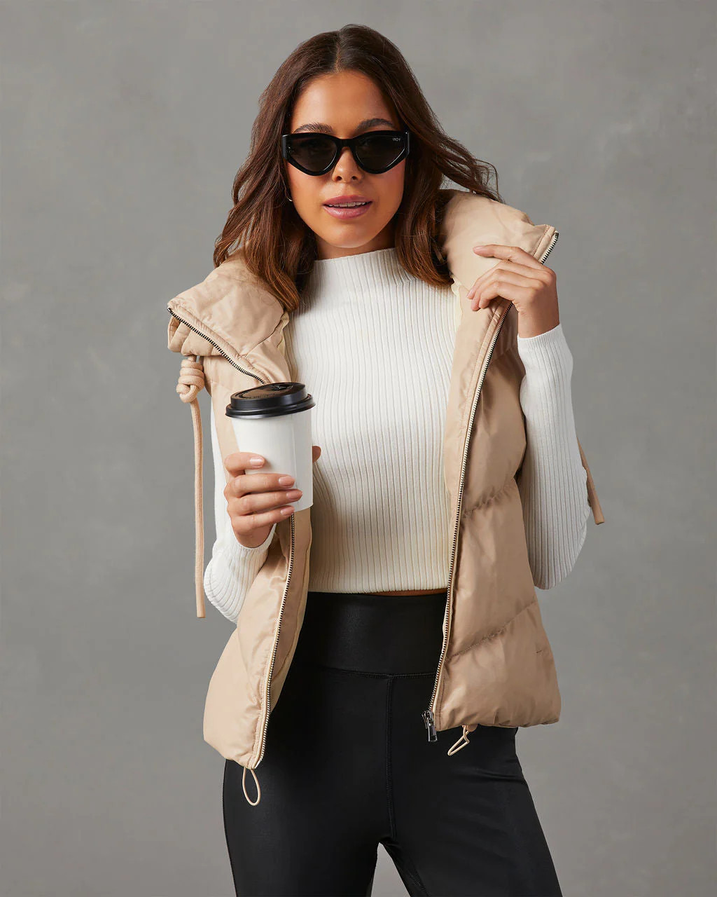 Shelton Pocketed Hooded Faux Leather Puffer Vest | VICI