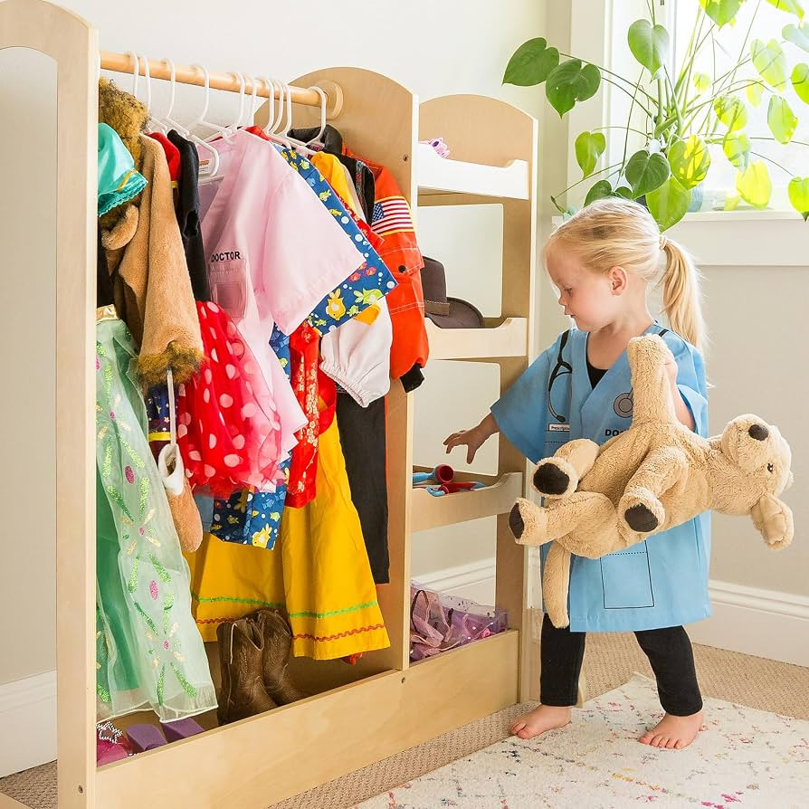 Guidecraft See and Store Dress-up Center – Natural: Armoire for Kids with Mirror & Shelves, Clo... | Amazon (US)