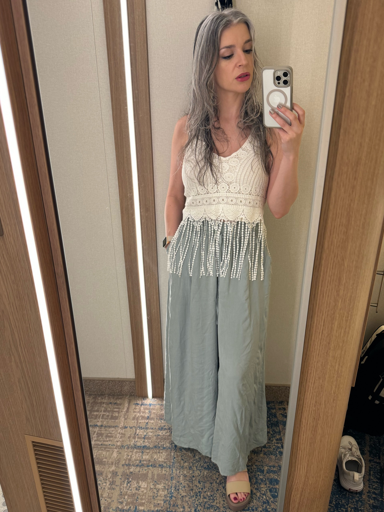 Post-water slide look for Caribbean night