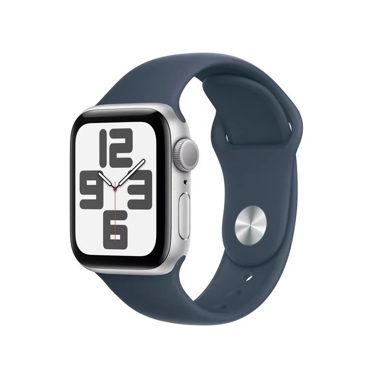 Apple Watch SE (2023) GPS 40mm Silver Aluminum Case with Storm Blue Sport Band - S/M | Walmart (US)
