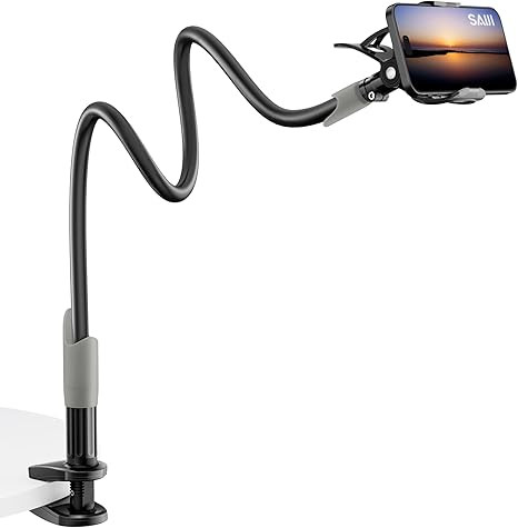 SAIJI Gooseneck Bed Phone Holder, Flexible Long Arm Phone Mount for Desk, Clip Bracket Clamp Stan... | Amazon (US)
