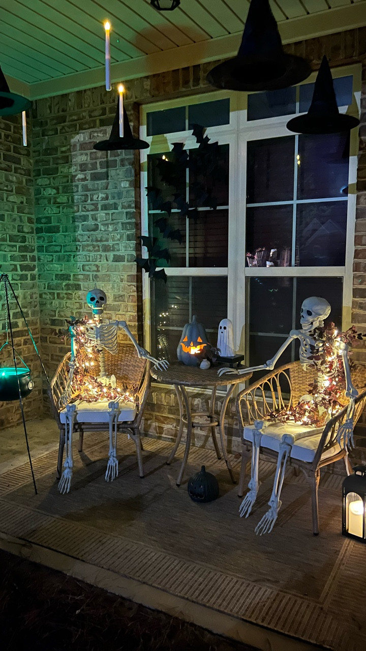 ✨🎃 Step onto the porch if you dare… floating candles flicker, witches’ hats sway in the night, ghostly pumpkins glow, and skeletons stand guard. 🕯️👻🖤 The perfect mix of spooky + magical vibes this Halloween!

#HauntedPorch #FloatingCandles #HalloweenFrontPorch #SpookySeasonVibes #PorchGoals #HalloweenDecor #SpookyAndChic

#LTKSeasonal #LTKHome