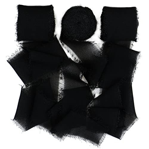 S SHUNSTONE Black Chiffon Ribbon 1.5 inch 7Yd Fringe Fabric Ribbon for Wedding Decoration, Gift wrappping, Invitations, Greeting Cards, Bridal Bouquets, DIY Crafts (3 Rolls 21 Yards) | Amazon (US)