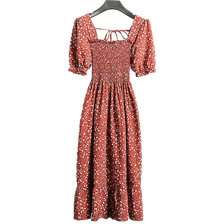 Sexy Dance Summer Dress for Womens Floral Square Neck Midi Dress Casual Short Sleeve Shirts Dress | Walmart (US)
