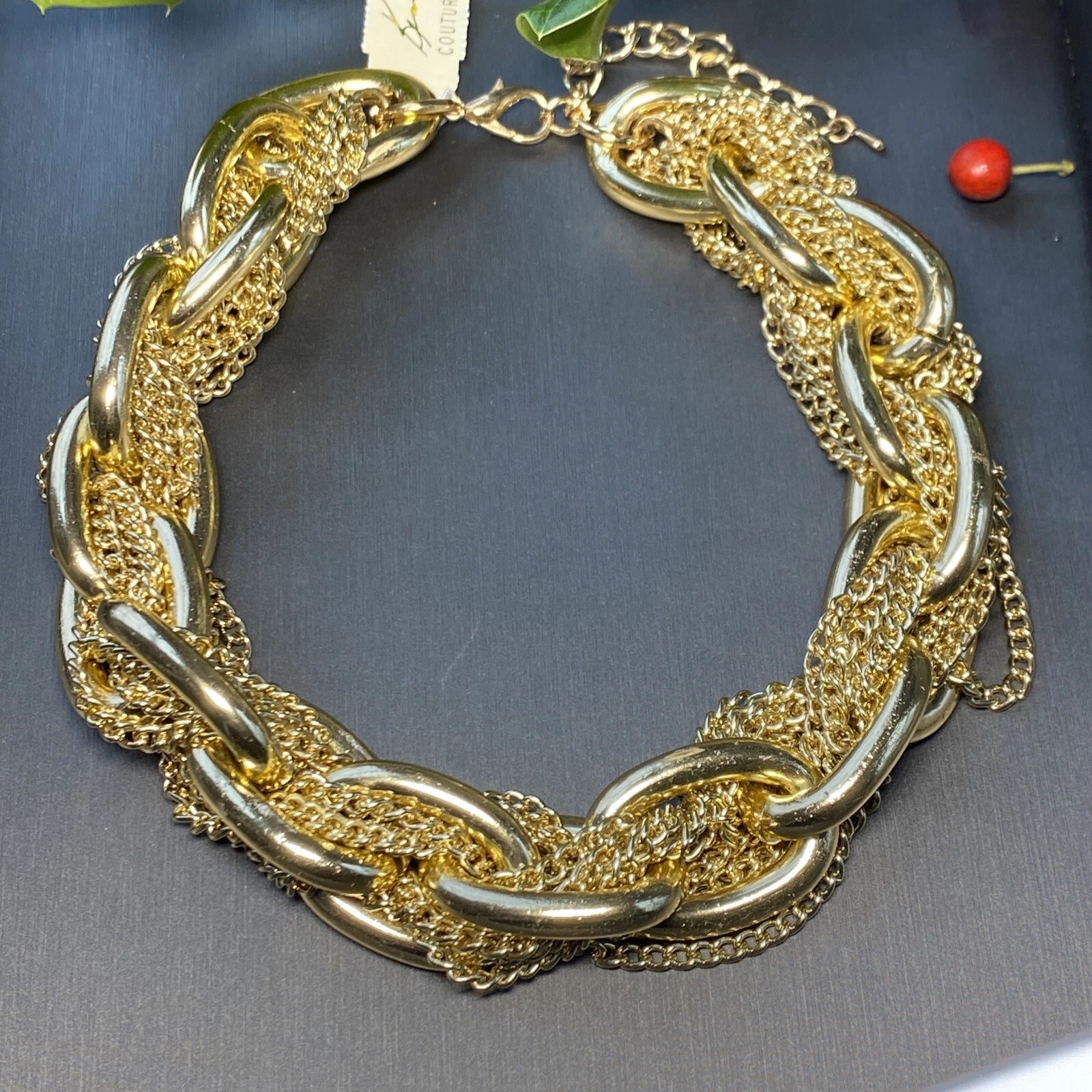 Kenneth Jay Lane KJL Necklace Couture Jewelry 22K Gold Plt HUGE Chain Choker | eBay US