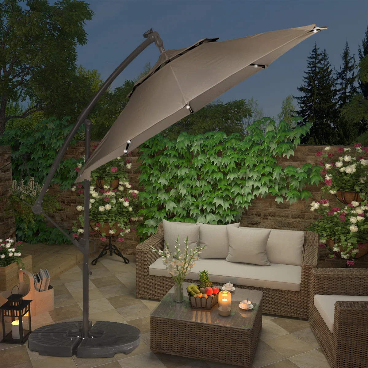 Direen 120'' Lighted Tilt Cantilever Umbrella | Wayfair North America