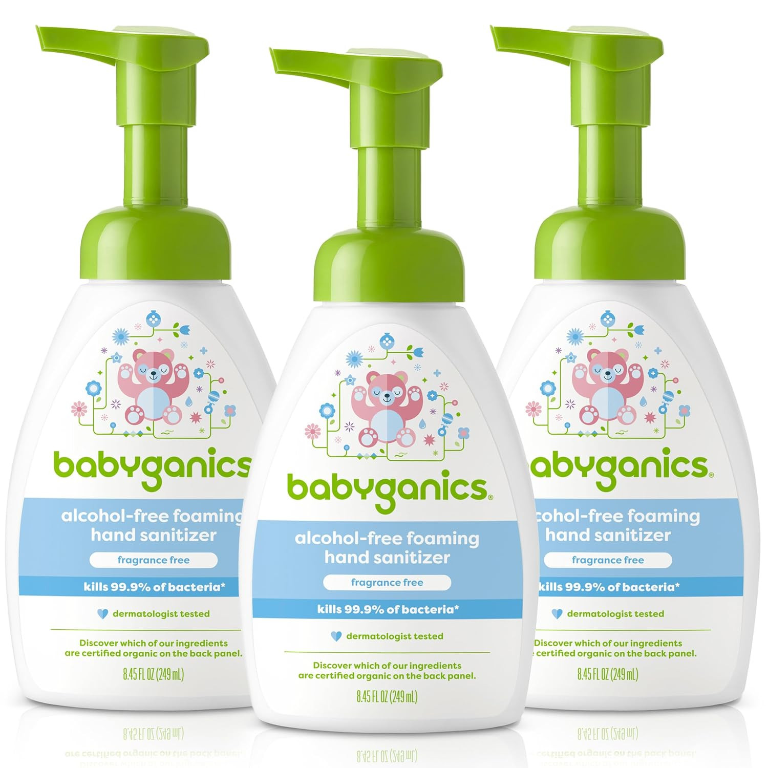 Babyganics Foaming Pump Hand Sanitizer, Alcohol Free, Fragrance Free, Kills 99.9% of Common Bacteria, Moisturizing, 8.45 Fl Oz (Pack of 3) | Amazon (US)