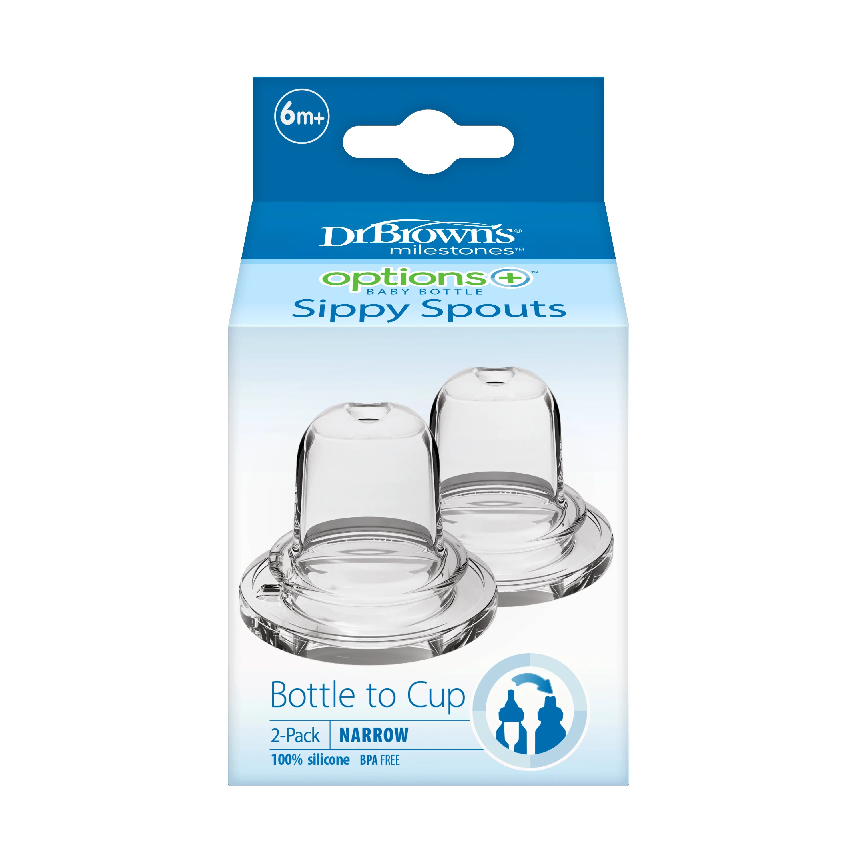 Dr. Brown's Milestones Options+ Sippy Spouts, Narrow, Soft 100% Silicone, 6m+, BPA Free, 2 Pack | Walmart (US)