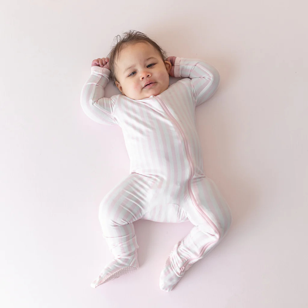 Zippered Footie in Small Sakura Stripe | Kyte Baby