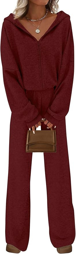 PRETTYGARDEN Women's 2 Piece Fall Lounge Sets 2025 Zip Up Hoodie Wide Leg Pants Tracksuit Matchin... | Amazon (US)