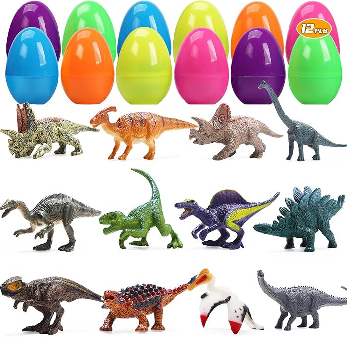 CUTE STONE 12 Pack Filled Easter Eggs with Dinosaurs, Prefilled Easter Basket Stuffers Easter Par... | Amazon (US)