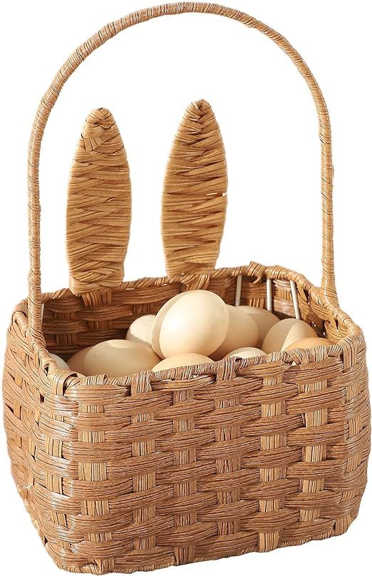 Easter Basket with Handle Kids Bunny Easter Baskets Rabbit Harvest Flower Girl Hunt Toy Mini Picn... | Amazon (US)