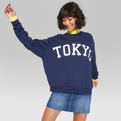 Women's Oversized Crew Neck Pullover Sweatshirt Graphic Tokyo - Wild Fable™ Oxford Blue | Target