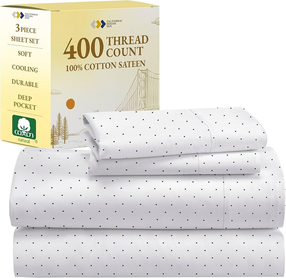 California Design Den Printed Twin XL Sheet Sets - 400 Thread Count Sateen, Natural 100% Cotton S... | Amazon (US)