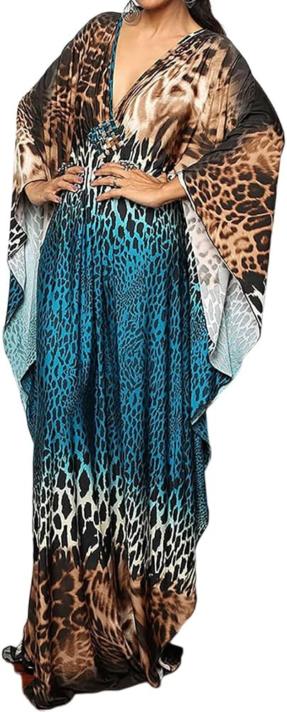 Bsubseach Women Ethnic Print Kaftan Beach Dress Plus Size Swimsuit Cover Up | Amazon (US)