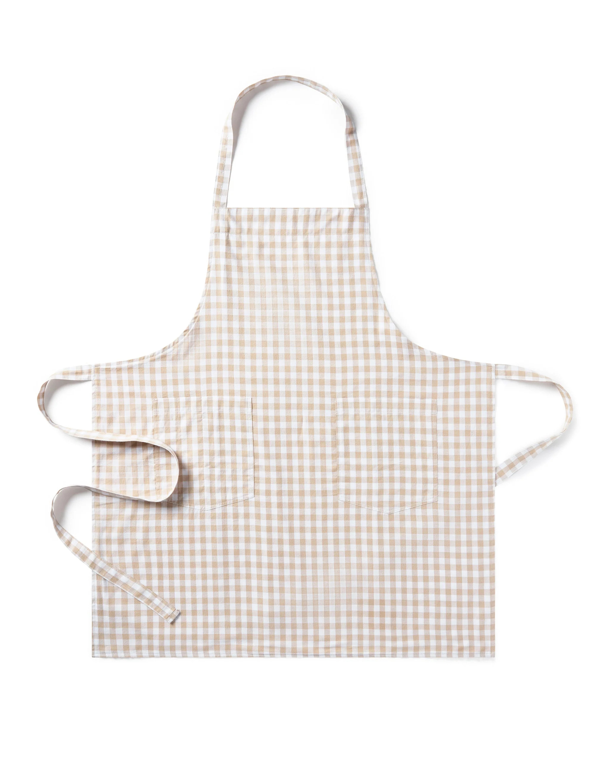 Adult's Twill Apron in Camel Gingham | Petite Plume