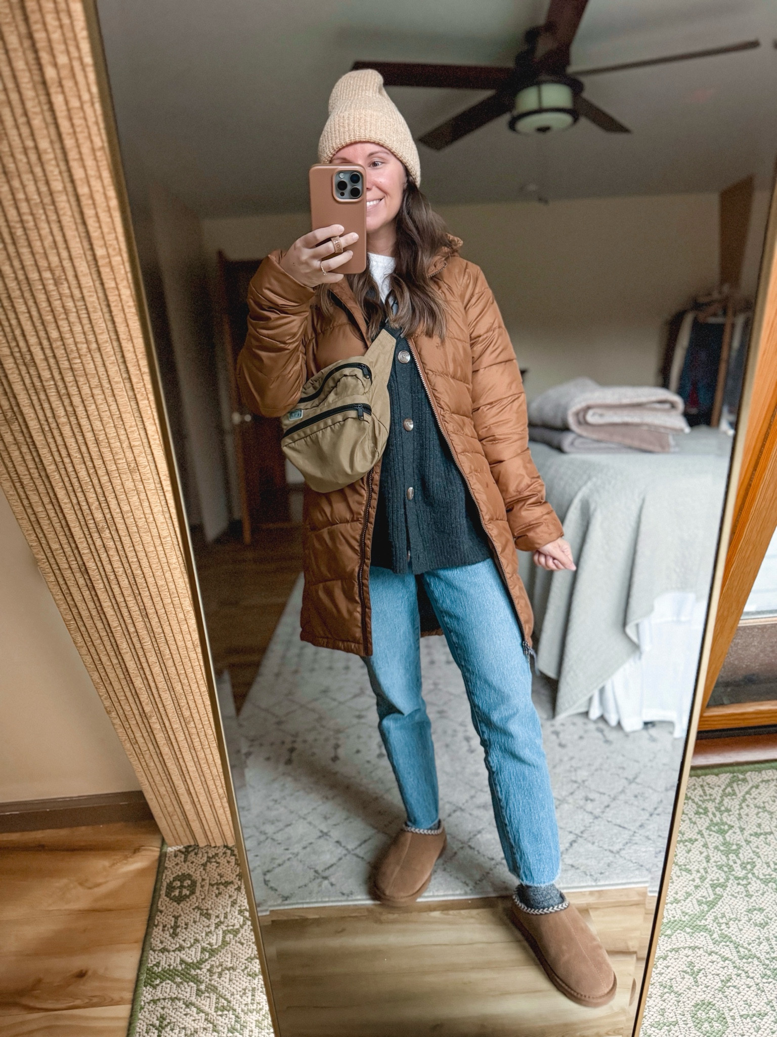 Wearing size small in my tee shirt, size xs in my cashmere cardigan (charcoal color) and my jeans are an older version of the madewell perfect vintage straight. I linked some similar options. 

My coat is a few years old—it’s still w in other colors but not this one. I linked some similarly colored ones as well. 

My hat is from last year—I linked this year’s version!

#LTKWatchNow #LTKShoeCrush #LTKFindsUnder100