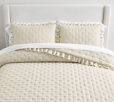 Belgian Flax Linen Ruffle Tufted Quilt | Pottery Barn (US)