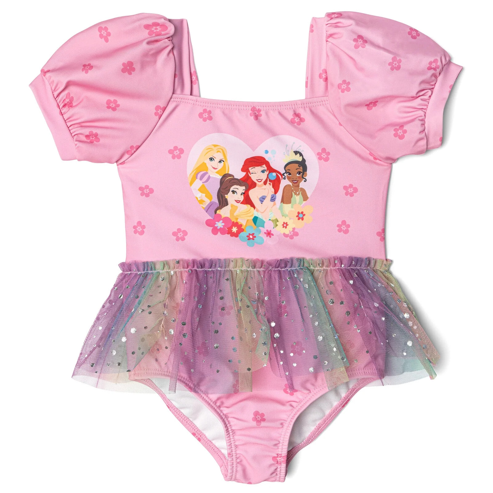 Disney Princess Rapunzel Belle Tiana Square Neck One Piece Bathing Suit Dress UPF 50+ Toddler to ... | Walmart (US)