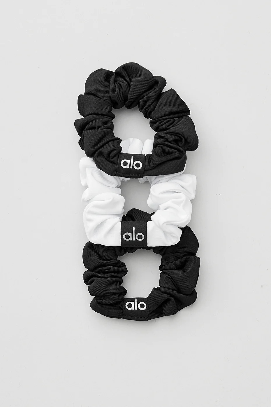 ALO | Fresh Mini Scrunchie (3-Pack) in Black/White | Alo Yoga