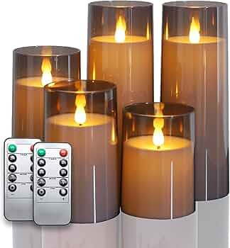 Fo32won Grey LED Flameless Pillar Candles Battery Operated with Remote and Timer, Set of 5 (D 3"... | Amazon (US)