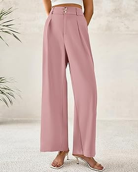 BTFBM Women Wide Leg Dress Pants 2026 High Waisted Button Pleated Business Casual Trousers Office... | Amazon (US)