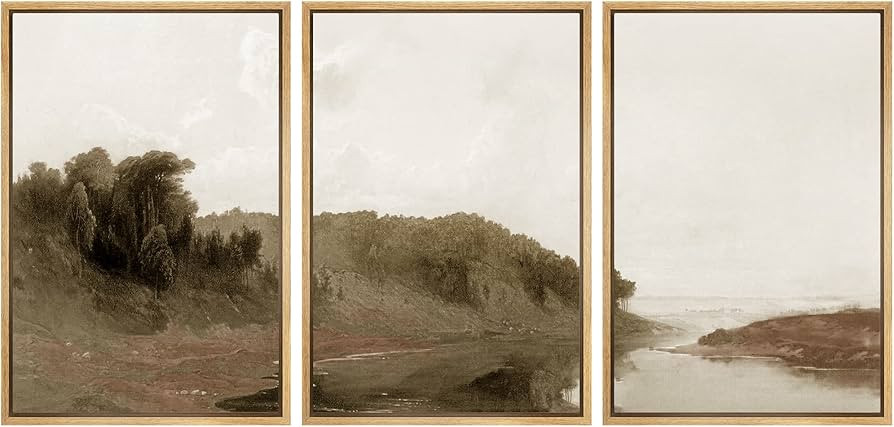 SIGNWIN Framed Canvas Print Wall Art Set Dark Green Forest Hill with Lake Nature Wilderness Illus... | Amazon (US)