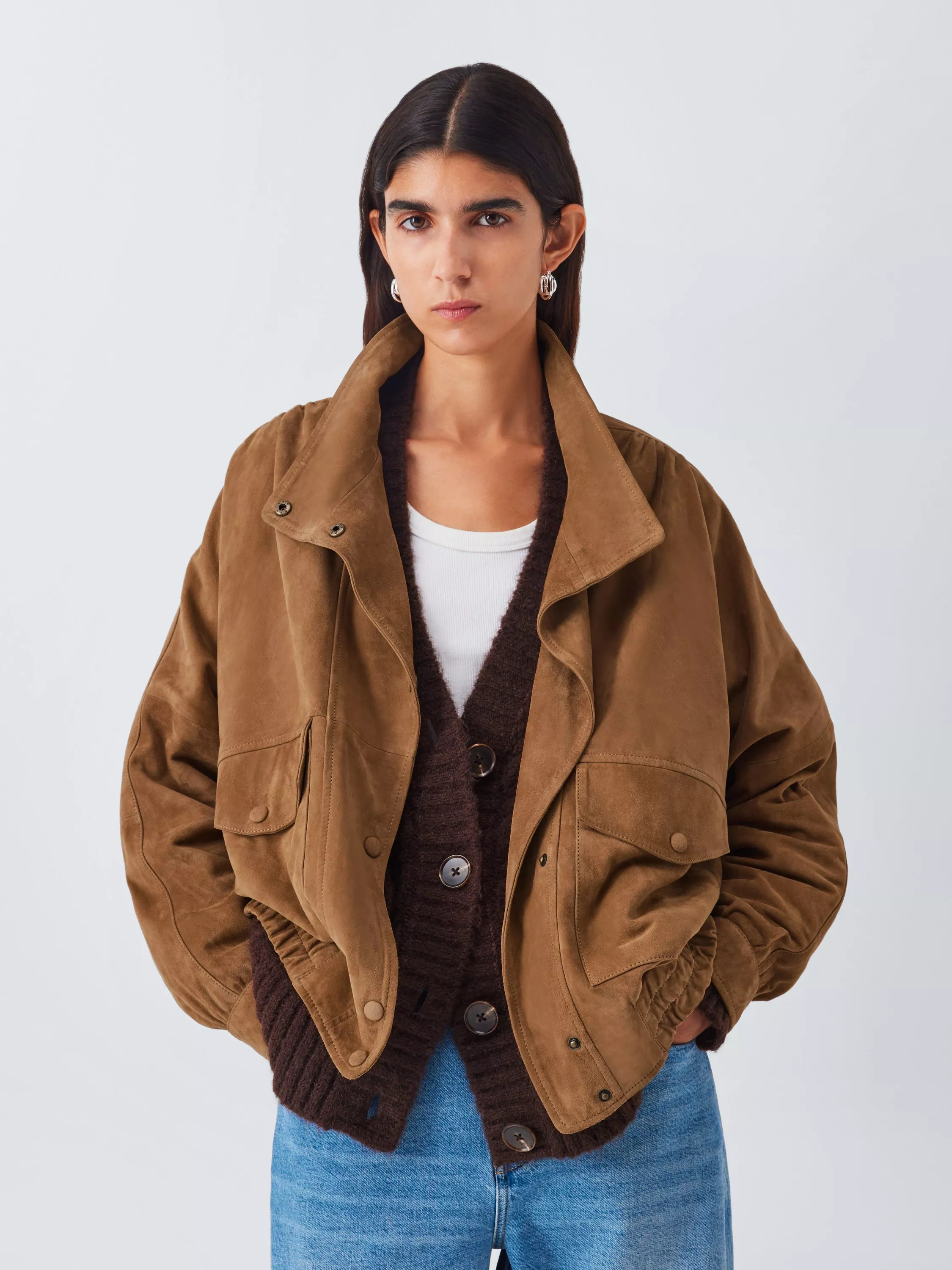 AND/OR Blouson Pure Suede Jacket, Tan | John Lewis (UK)